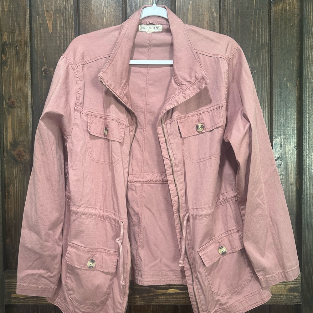 Pink Utility Jacket with Classic Collar and Relaxed Fit